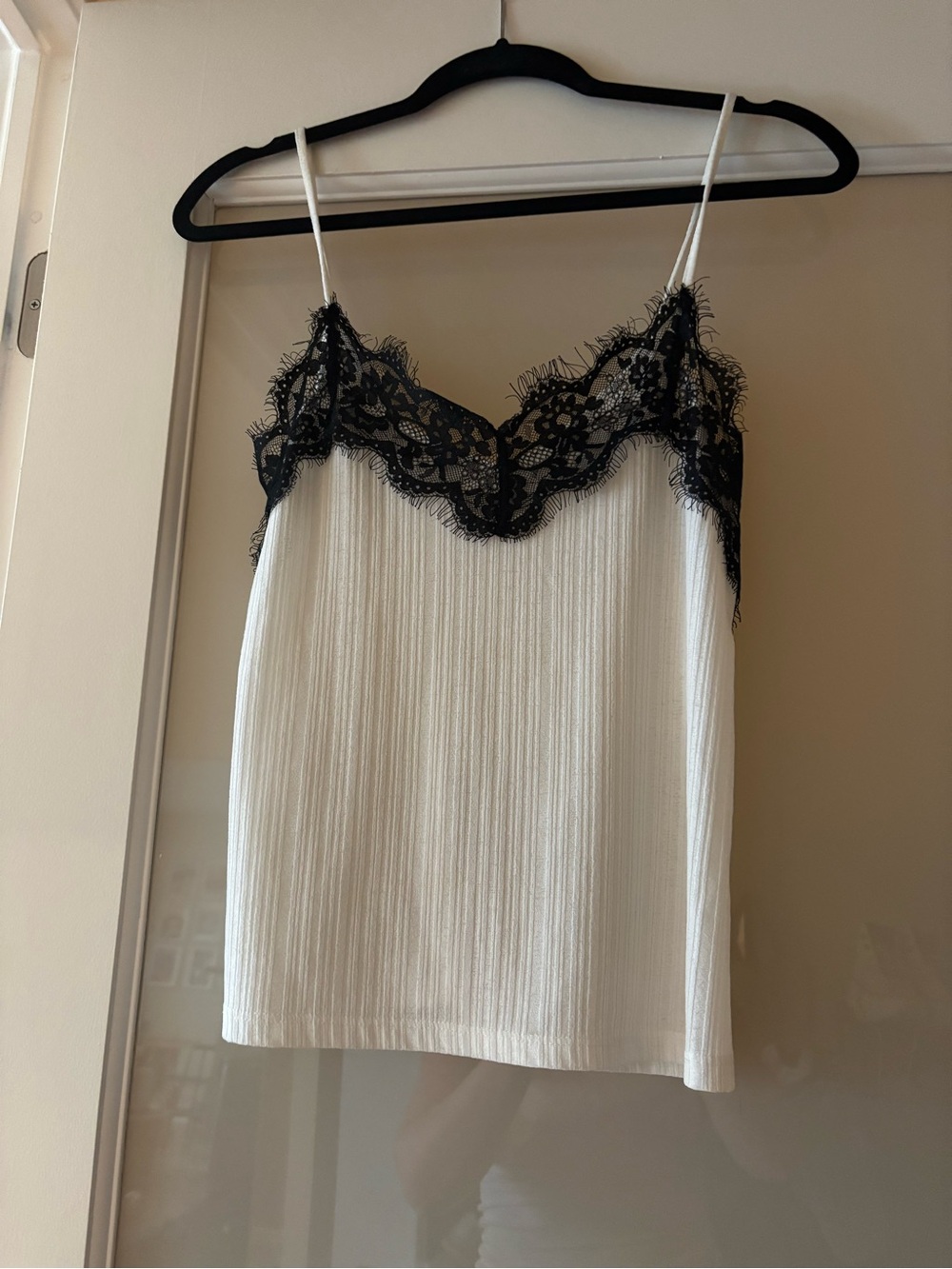 Zara Cream Ribbed Cami with Black Trim